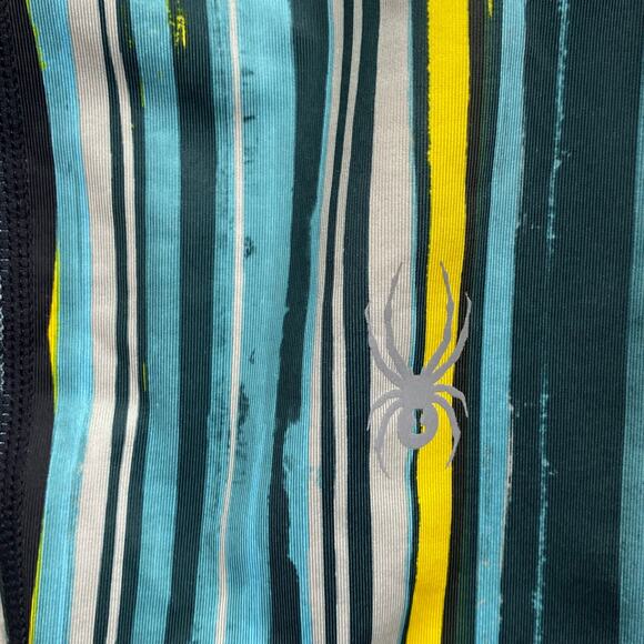 Spyder Blue Green & Yellow Freeze Stripe Print Slash Capri Leggings Size Small - Picture 7 of 11